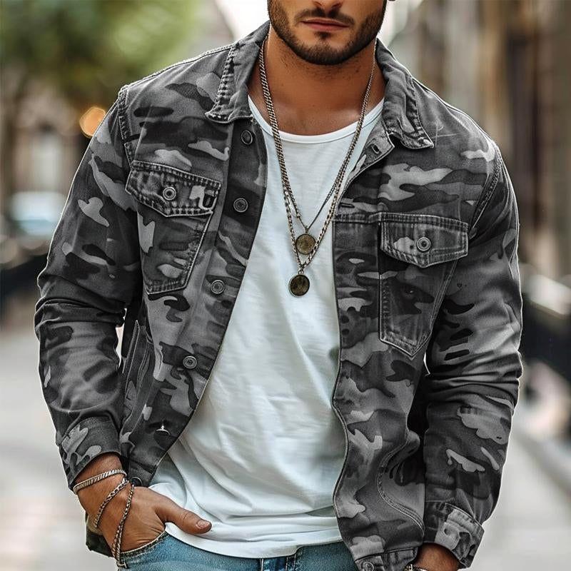 Tobias | Men's Military Style Camo Denim Jacket