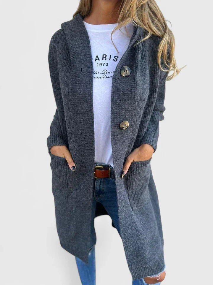 Cordelia | Women's Longline Ribbed Duster Cardigan with Button Collar