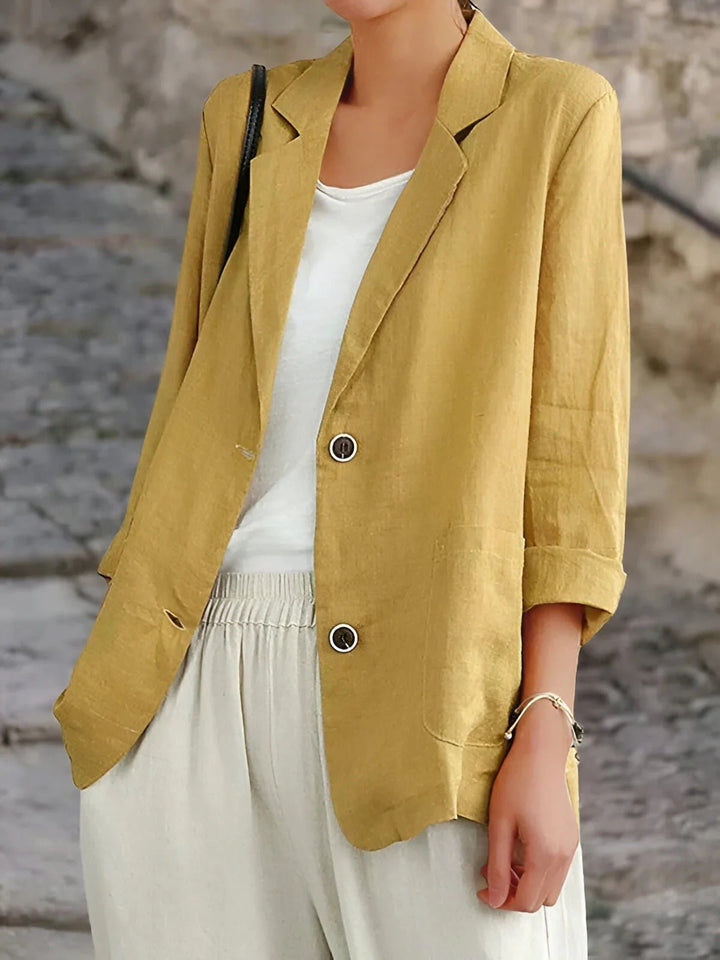 Notch Lapel Two Button Roll Cuff Patch Pocket Linen Blazer
