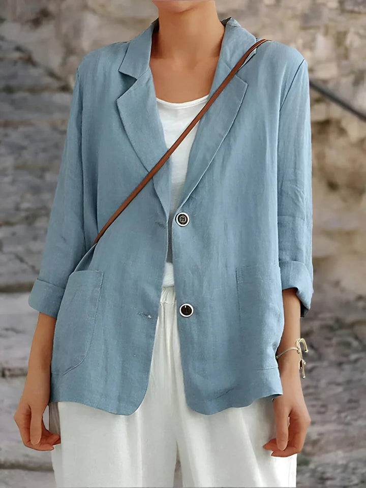 Notch Lapel Two Button Roll Cuff Patch Pocket Linen Blazer