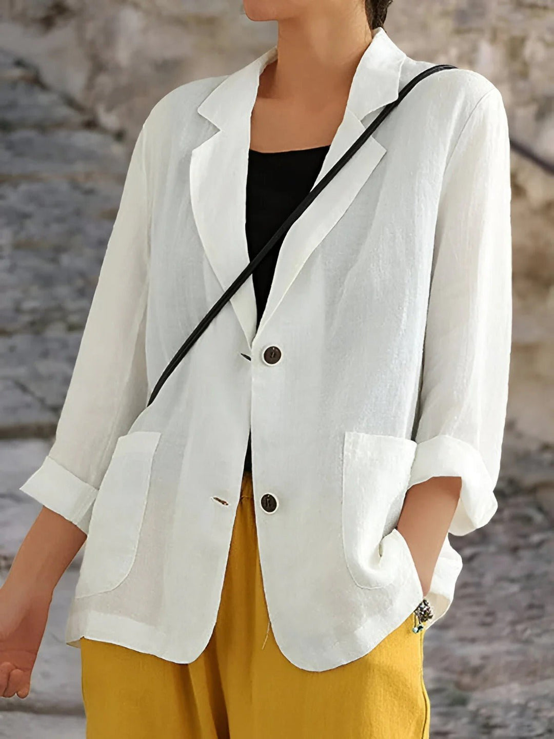 Notch Lapel Two Button Roll Cuff Patch Pocket Linen Blazer