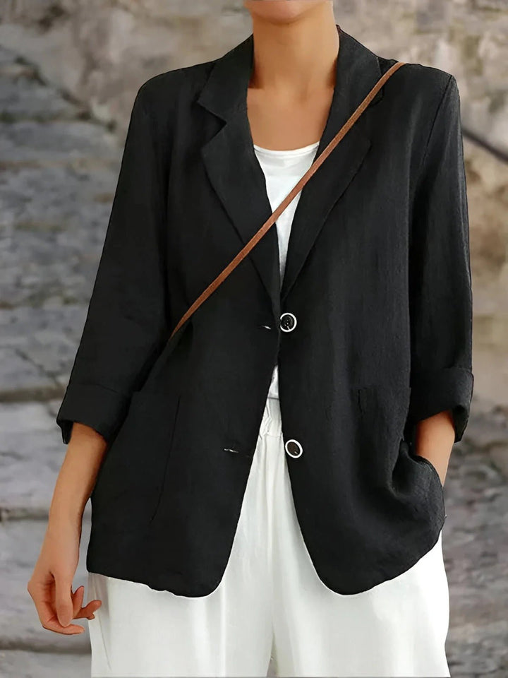Notch Lapel Two Button Roll Cuff Patch Pocket Linen Blazer