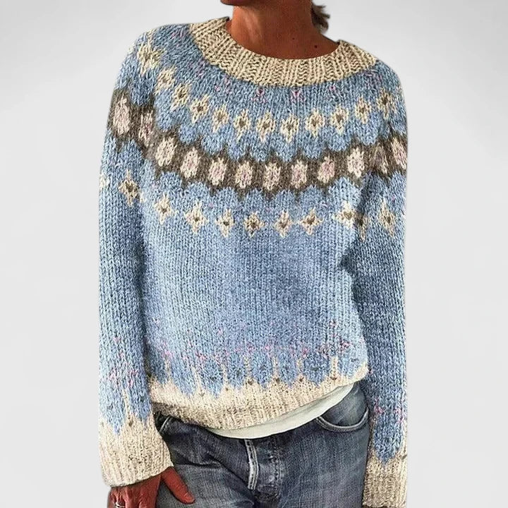 Marceline | Women's Fuzzy Fair Isle Crew Neck Sweater