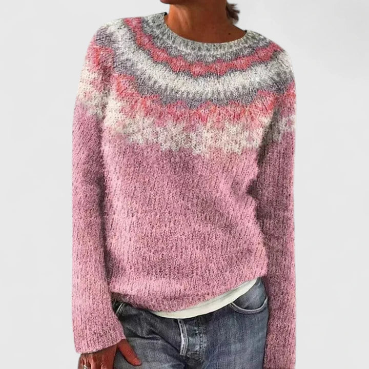 Marceline | Women's Fuzzy Fair Isle Crew Neck Sweater