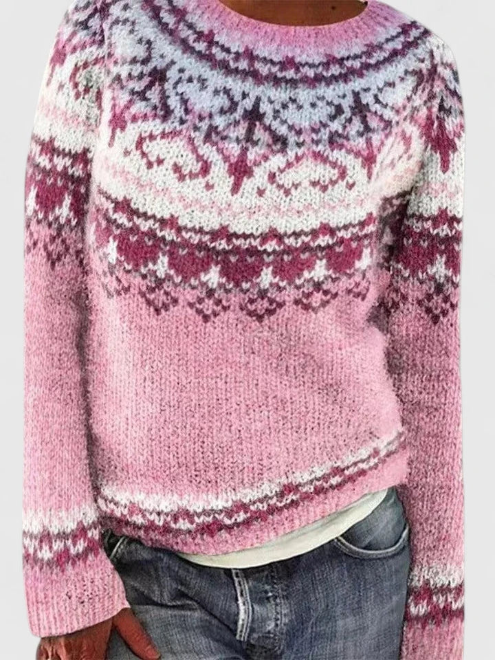 Marceline | Women's Fuzzy Fair Isle Crew Neck Sweater