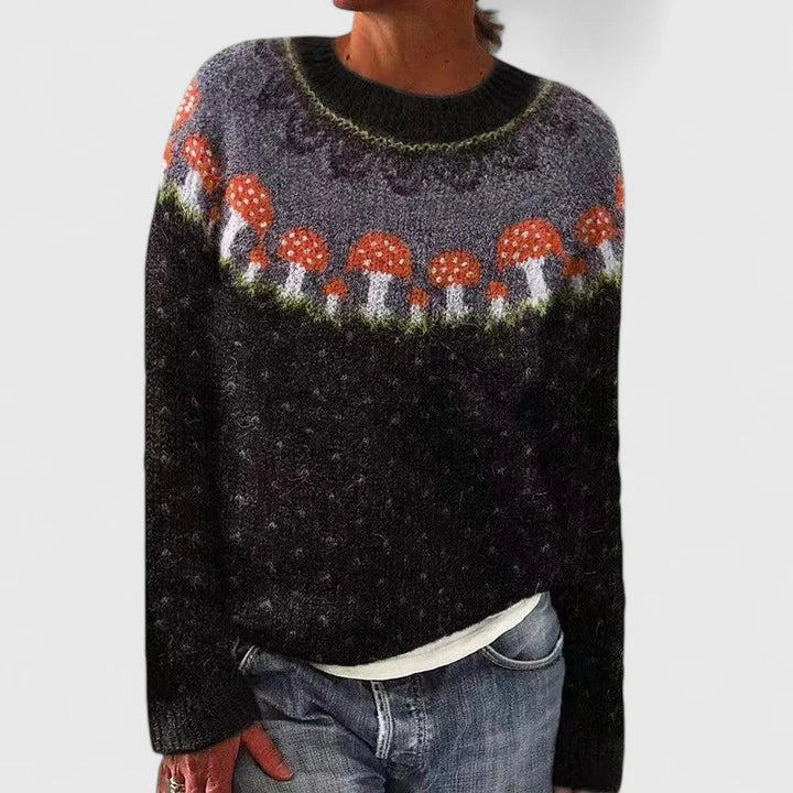 Marceline | Women's Fuzzy Fair Isle Crew Neck Sweater