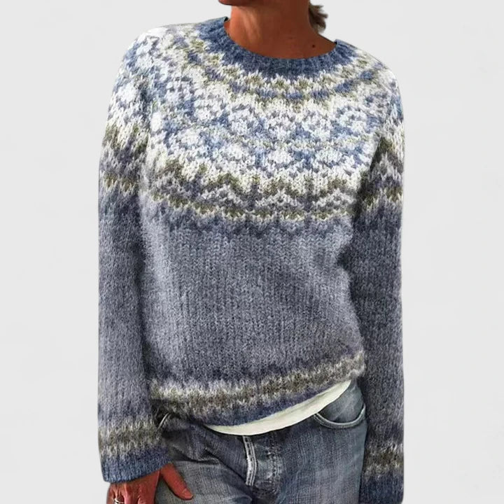 Marceline | Women's Fuzzy Fair Isle Crew Neck Sweater