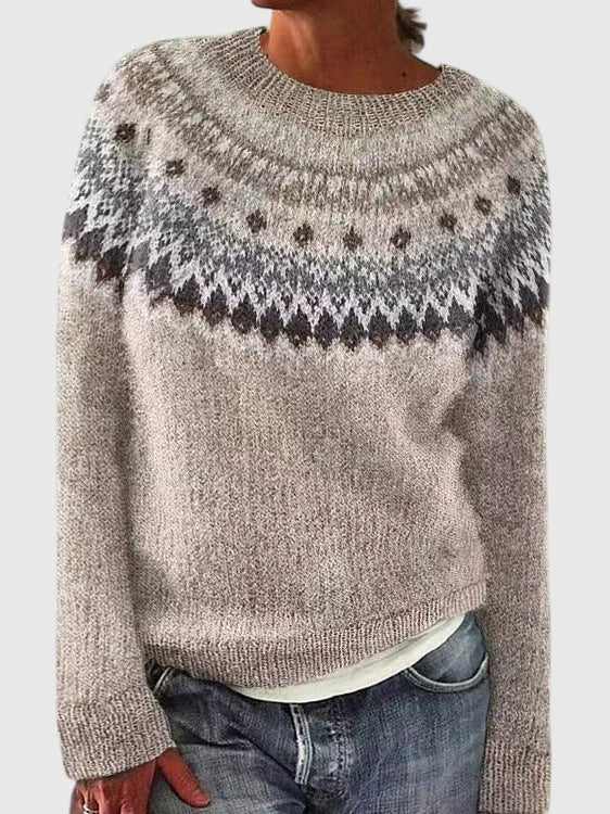 Marceline | Women's Fuzzy Fair Isle Crew Neck Sweater