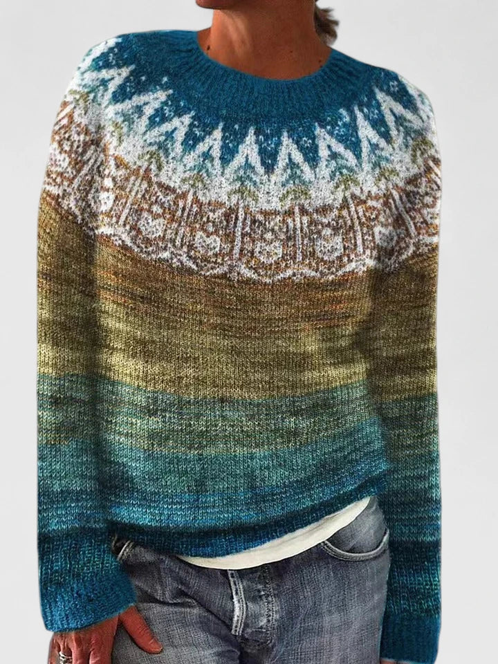 Marceline | Women's Fuzzy Fair Isle Crew Neck Sweater