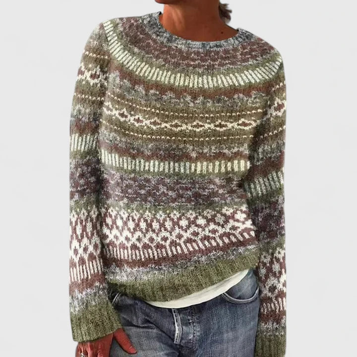 Marceline | Women's Fuzzy Fair Isle Crew Neck Sweater