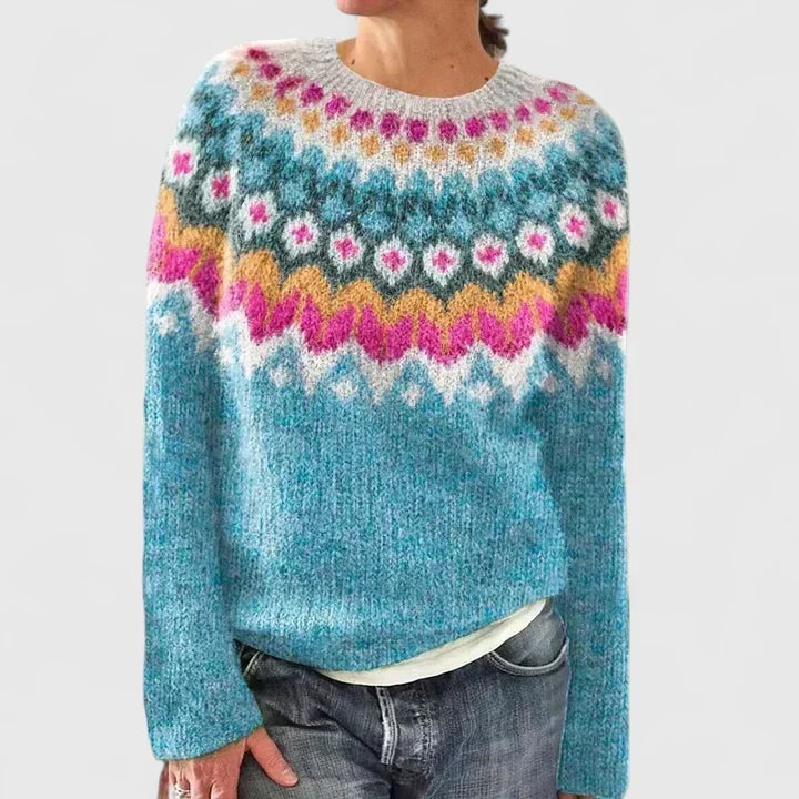 Marceline | Women's Fuzzy Fair Isle Crew Neck Sweater