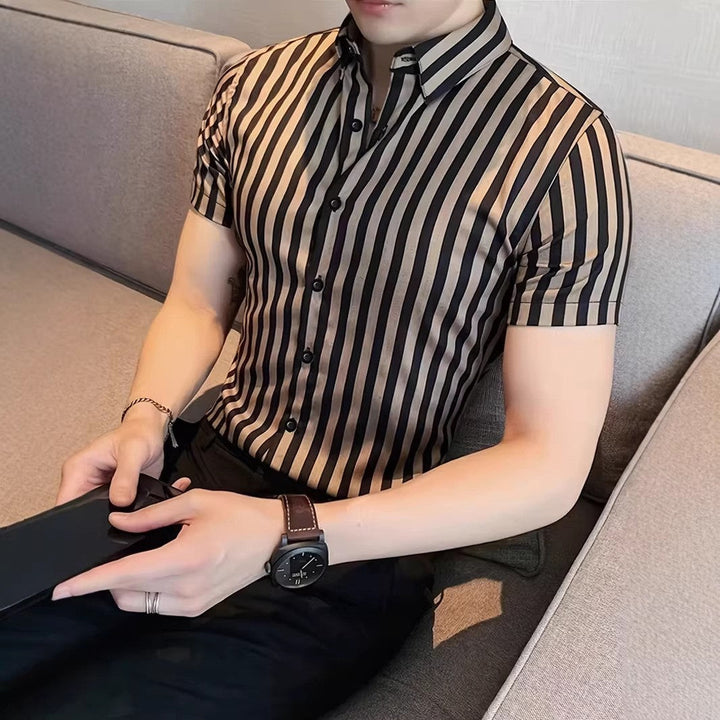 Micro Check Print Short Sleeve Muscle Fit Mens Casual Shirt