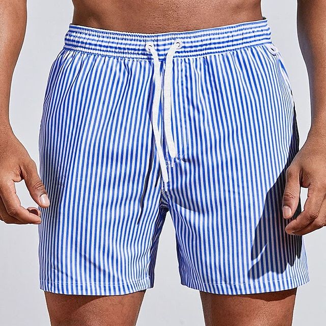 Striped Drawstring Elasticated Waist Quick Dry Swim Short