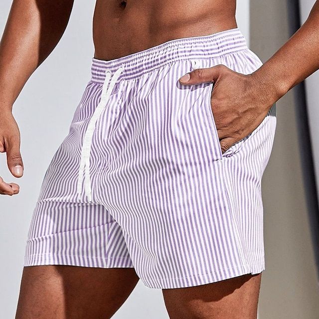 Striped Drawstring Elasticated Waist Quick Dry Swim Short