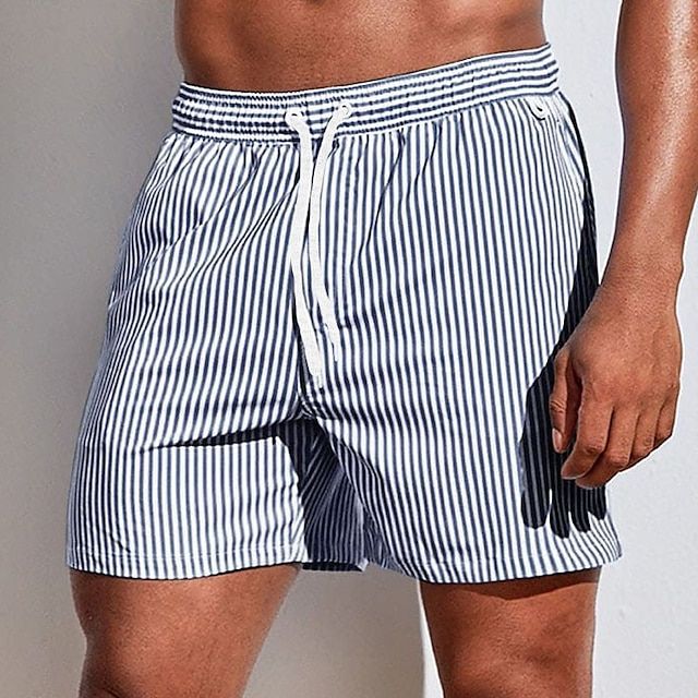 Striped Drawstring Elasticated Waist Quick Dry Swim Short