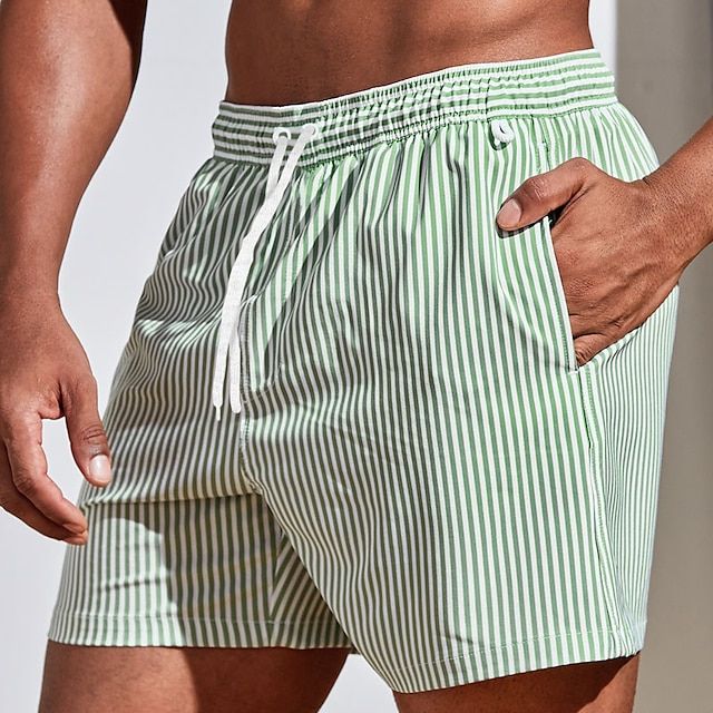 Striped Drawstring Elasticated Waist Quick Dry Swim Short
