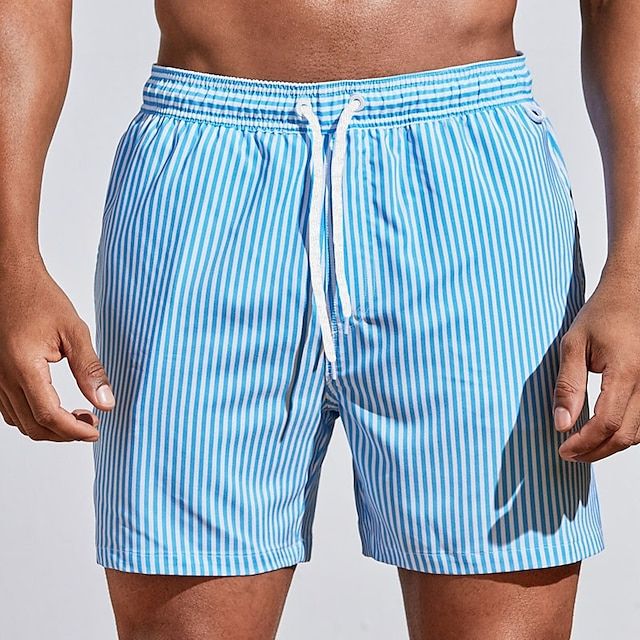 Striped Drawstring Elasticated Waist Quick Dry Swim Short