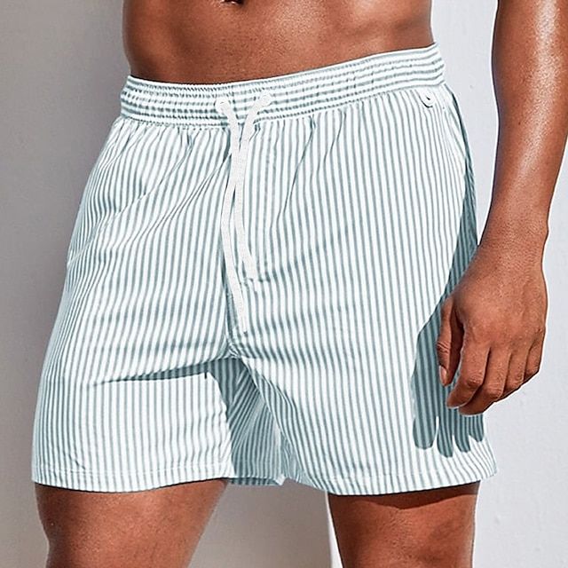 Striped Drawstring Elasticated Waist Quick Dry Swim Short