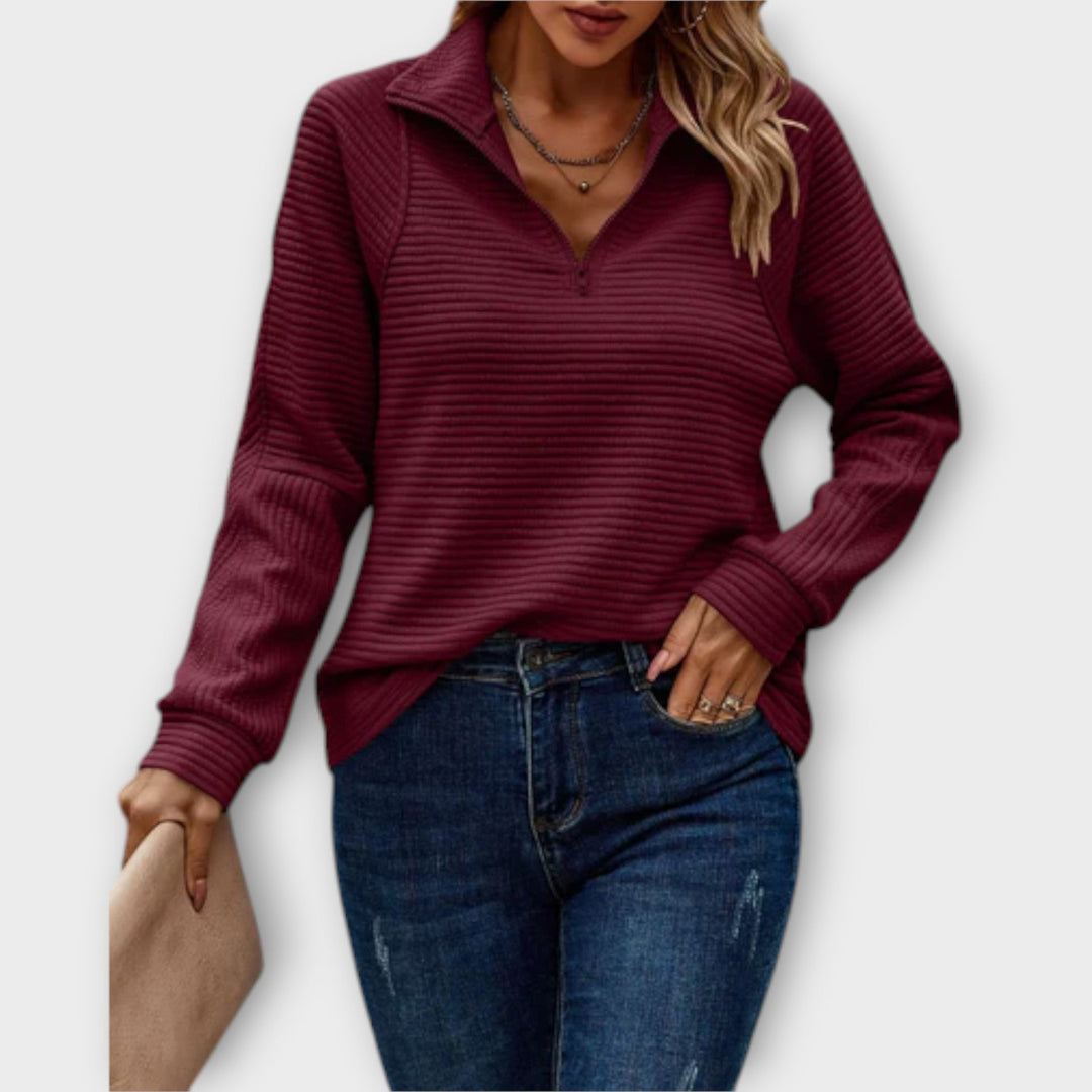 Wren | Women's Textured Quarter-Zip Collared Pullover