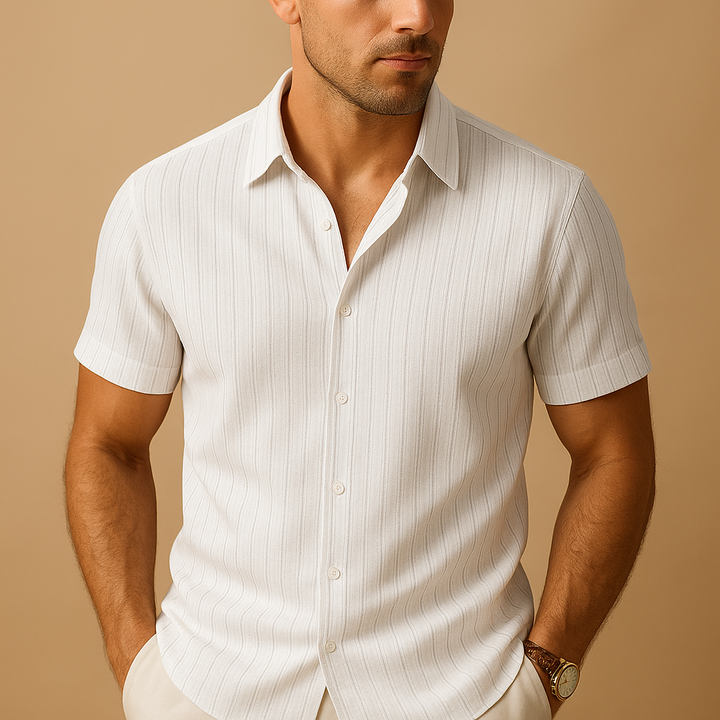 Tonal Stripe Textured Short Sleeve Shirt Men