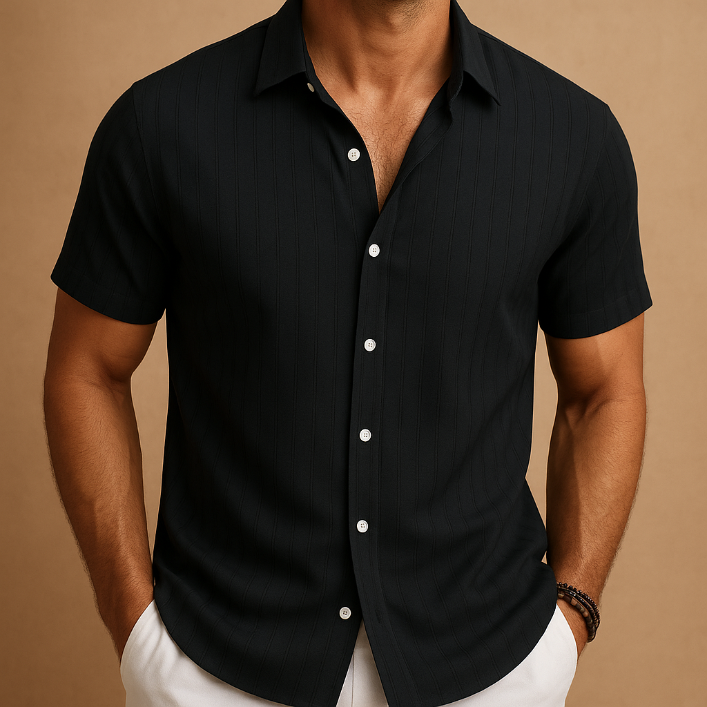 Tonal Stripe Textured Short Sleeve Shirt Men