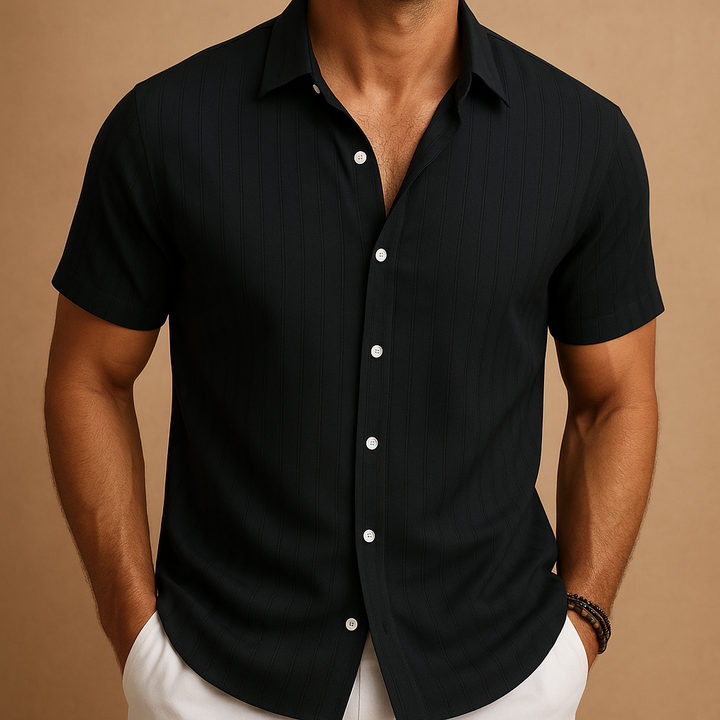 Tonal Stripe Textured Short Sleeve Shirt Men