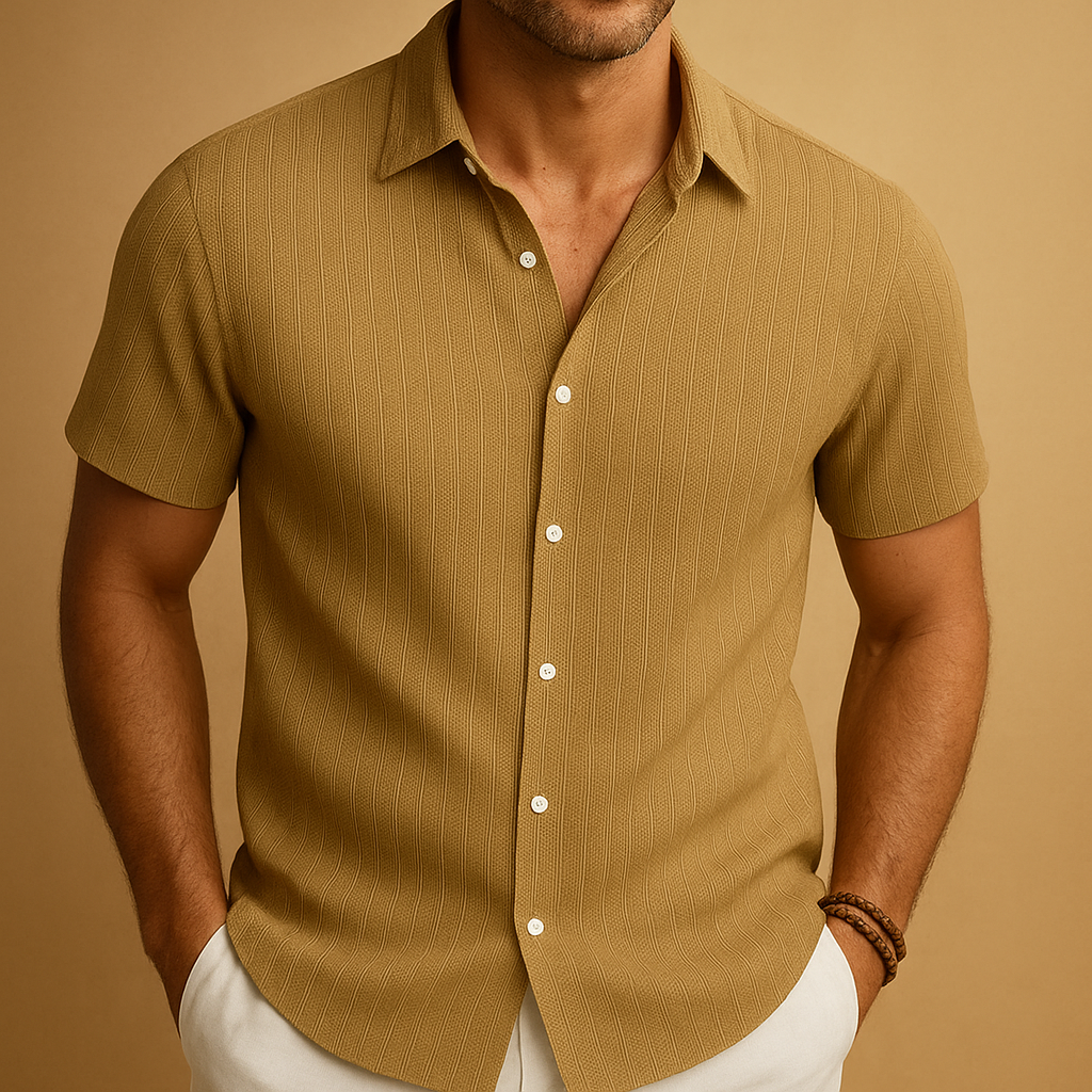 Tonal Stripe Textured Short Sleeve Shirt Men