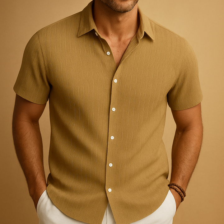Tonal Stripe Textured Short Sleeve Shirt Men