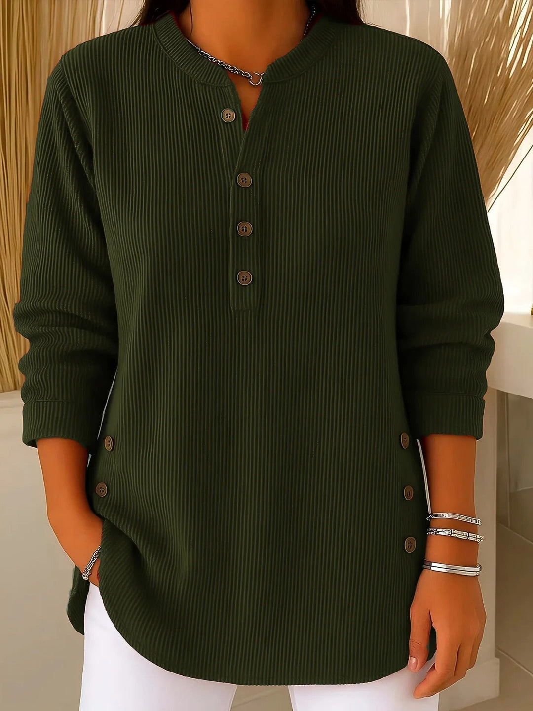 Delphine | Women's Ribbed Knit Henley Tunic Sweater