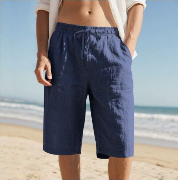 Elasticated Drawstring Waist Relaxed Fit Linen Mens Casual Shorts