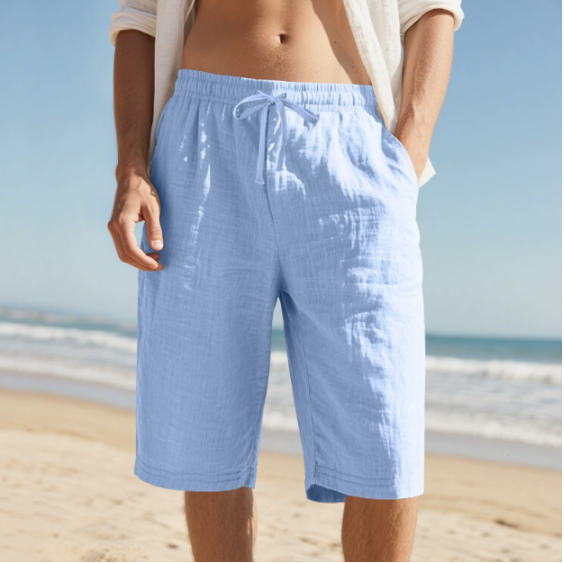 Elasticated Drawstring Waist Relaxed Fit Linen Mens Casual Shorts