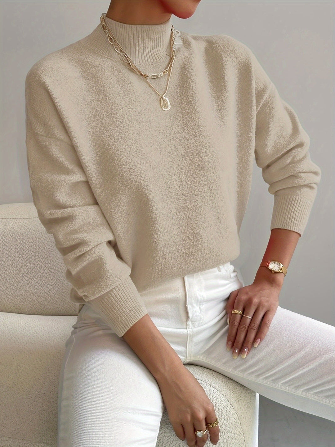 Wisteria | Women's Mock Turtleneck Sweater with Dropped Shoulders