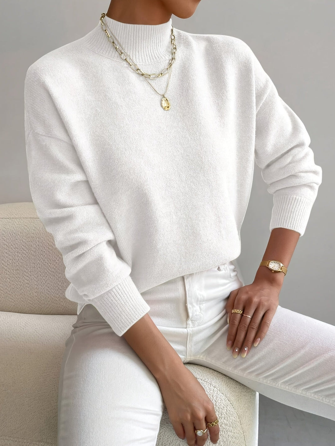 Wisteria | Women's Mock Turtleneck Sweater with Dropped Shoulders