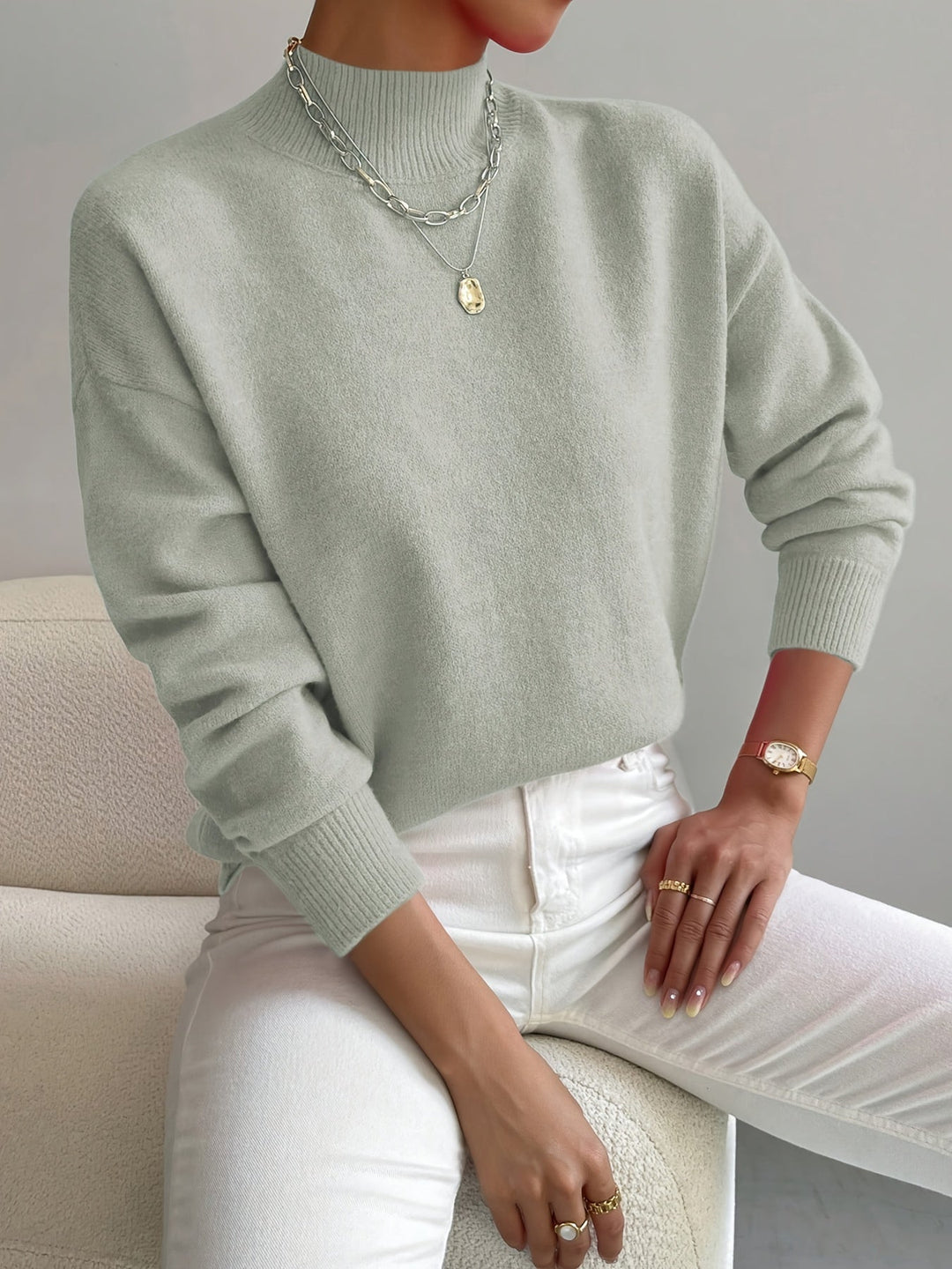 Wisteria | Women's Mock Turtleneck Sweater with Dropped Shoulders