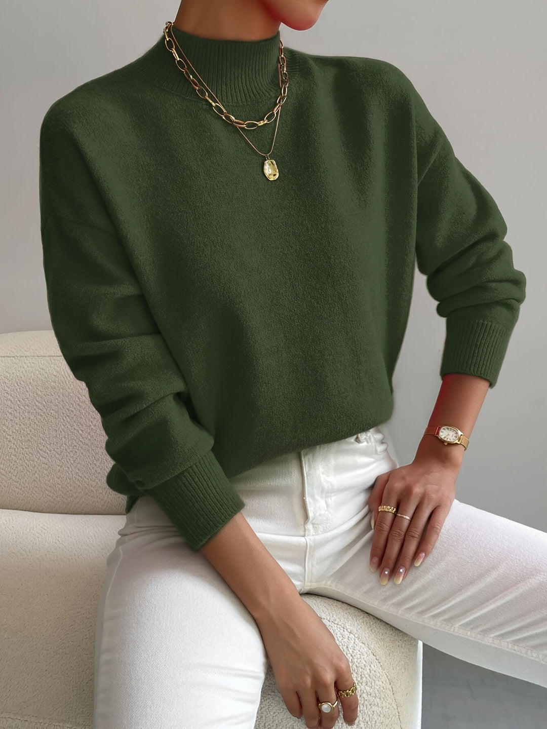 Wisteria | Women's Mock Turtleneck Sweater with Dropped Shoulders