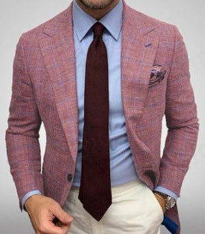 Mens Plaid Check Notch Lapel Single Button Slim Fit Blazer
