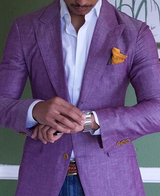 Mens Plaid Check Notch Lapel Single Button Slim Fit Blazer