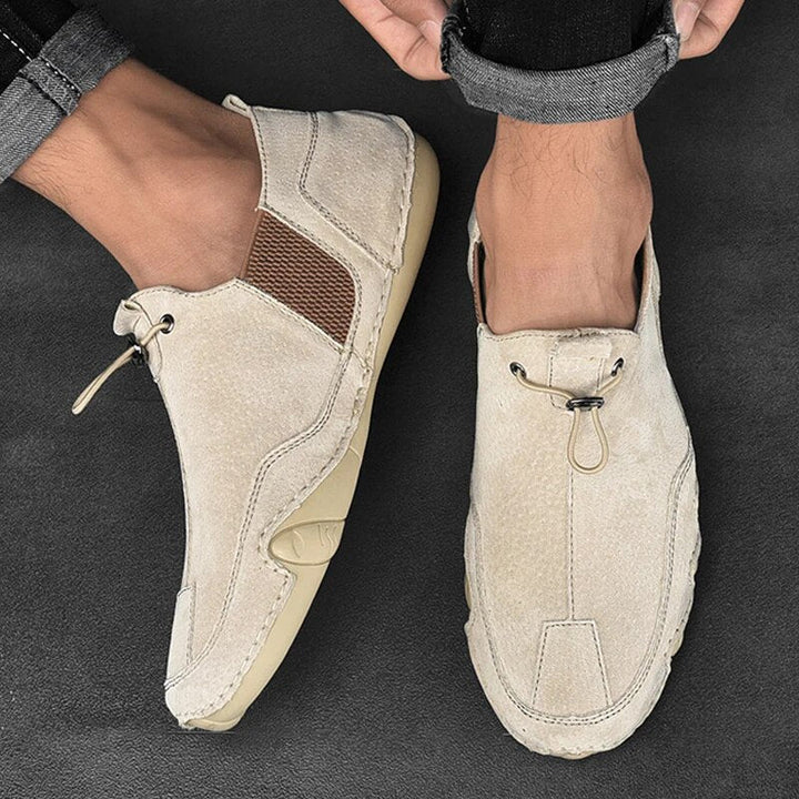 Suede Mesh Panel Toggle Lace Slip On Casual Shoe