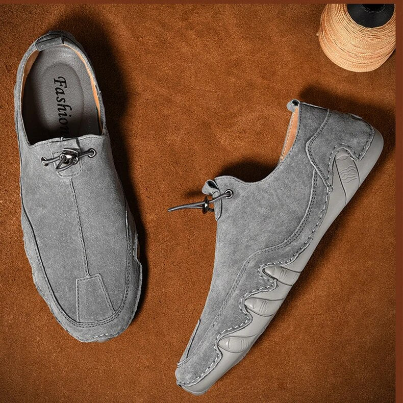 Suede Mesh Panel Toggle Lace Slip On Casual Shoe