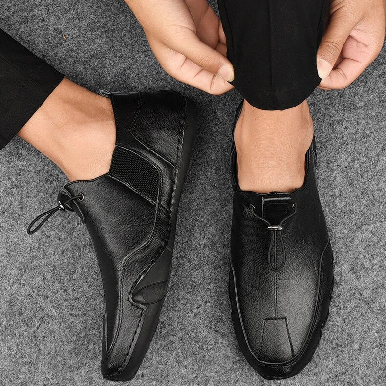 Suede Mesh Panel Toggle Lace Slip On Casual Shoe