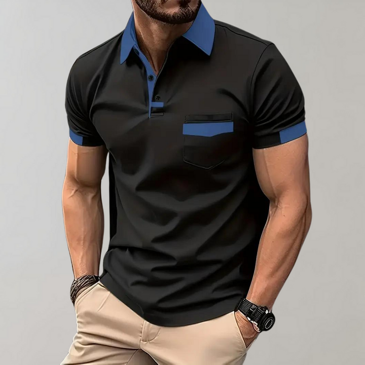 Contrast Collar Cuff Chest Pocket Short Sleeve Mens Polo Shirt