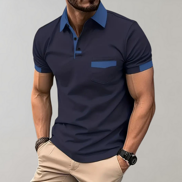 Contrast Collar Cuff Chest Pocket Short Sleeve Mens Polo Shirt