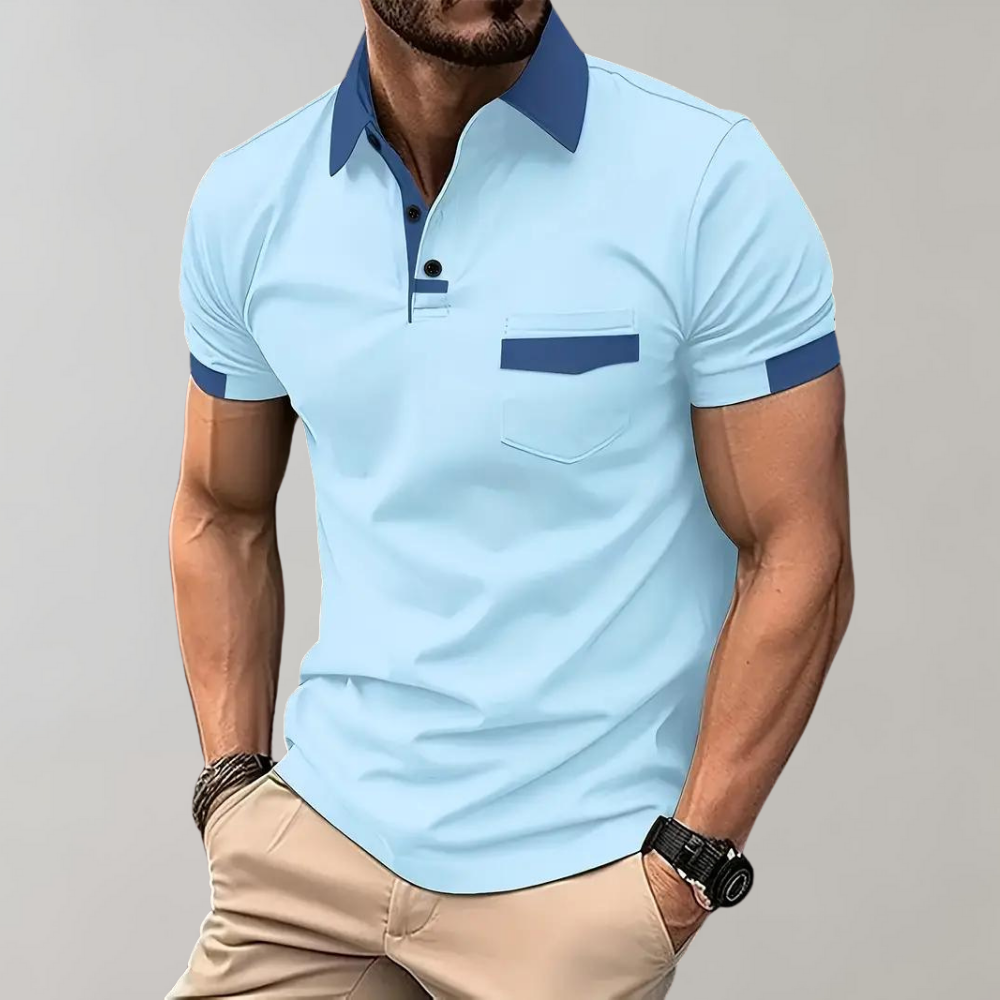 Contrast Collar Cuff Chest Pocket Short Sleeve Mens Polo Shirt