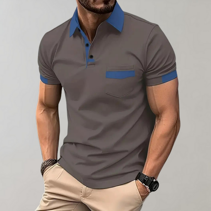 Contrast Collar Cuff Chest Pocket Short Sleeve Mens Polo Shirt