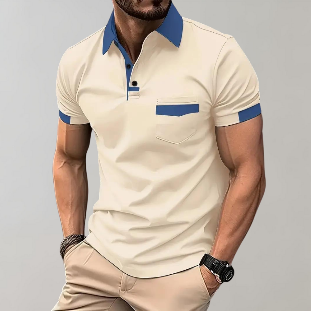 Contrast Collar Cuff Chest Pocket Short Sleeve Mens Polo Shirt