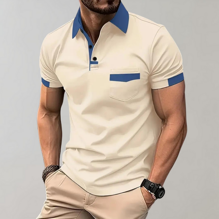 Contrast Collar Cuff Chest Pocket Short Sleeve Mens Polo Shirt