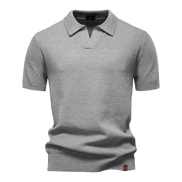 Textured Knit Open Collar Polo Shirt Men