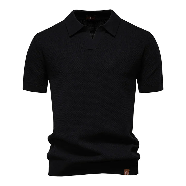 Textured Knit Open Collar Polo Shirt Men