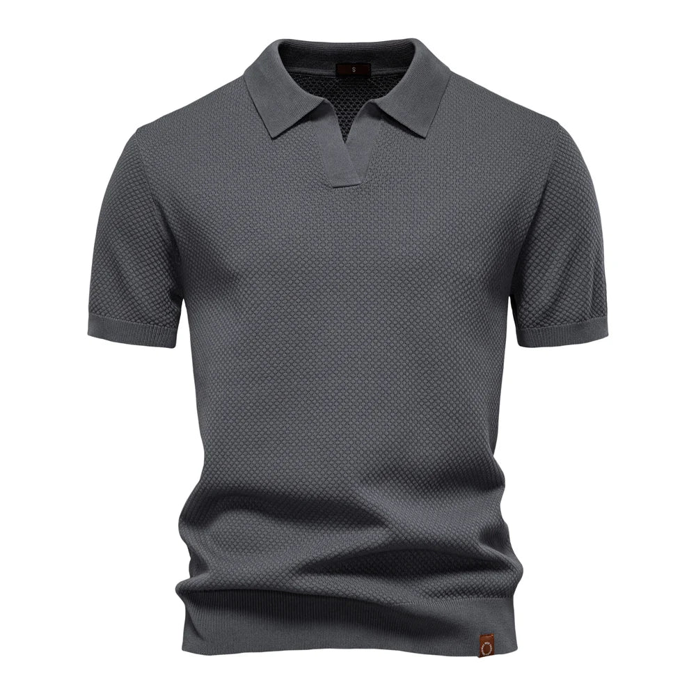 Textured Knit Open Collar Polo Shirt Men