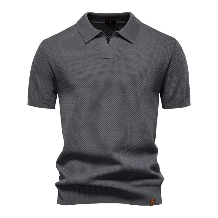 Textured Knit Open Collar Polo Shirt Men
